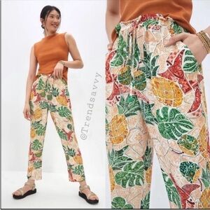 Farm Rio Tropical Mosaic Tapered Pants Green Cream Pull On Size M NWT